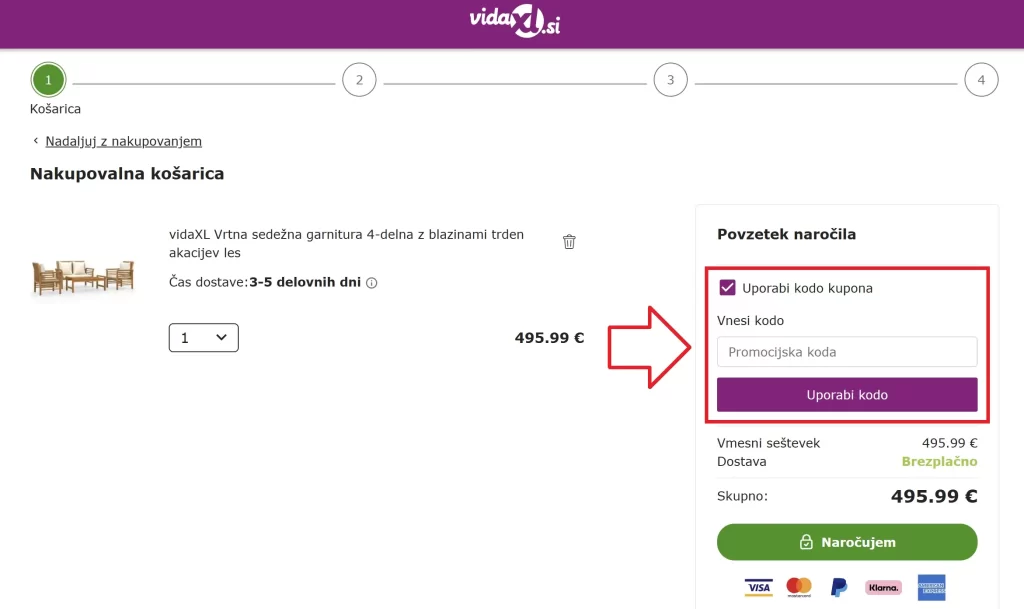 VidaXL promocijska koda
